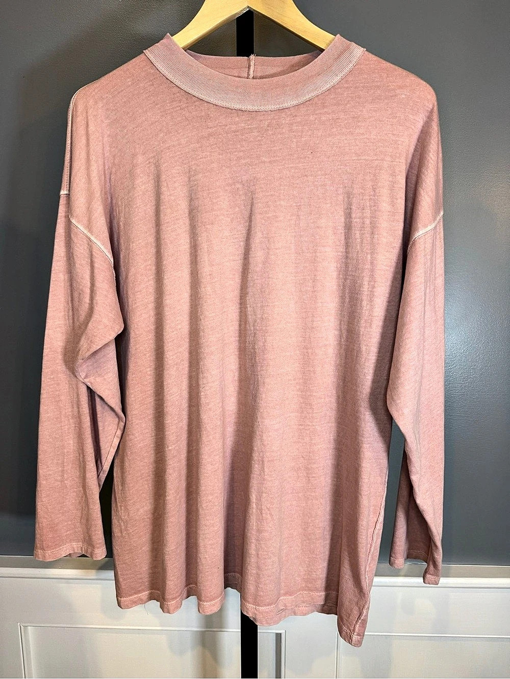 We The Free 100% Cotton Be Free Oversized Mock Neck Long Sleeve Tee Pink Small
